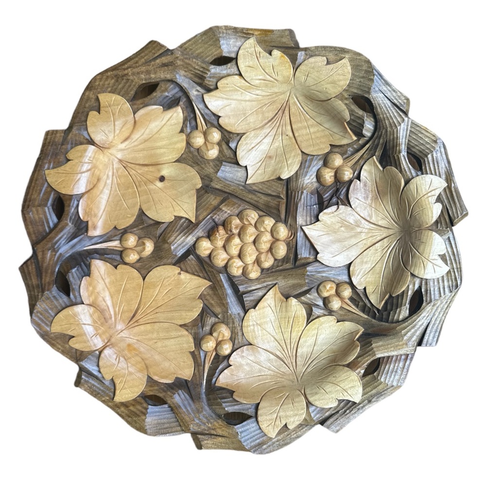 Vintage Carved Wood Wall Art Tray Maple Leaves Tonal Hanging